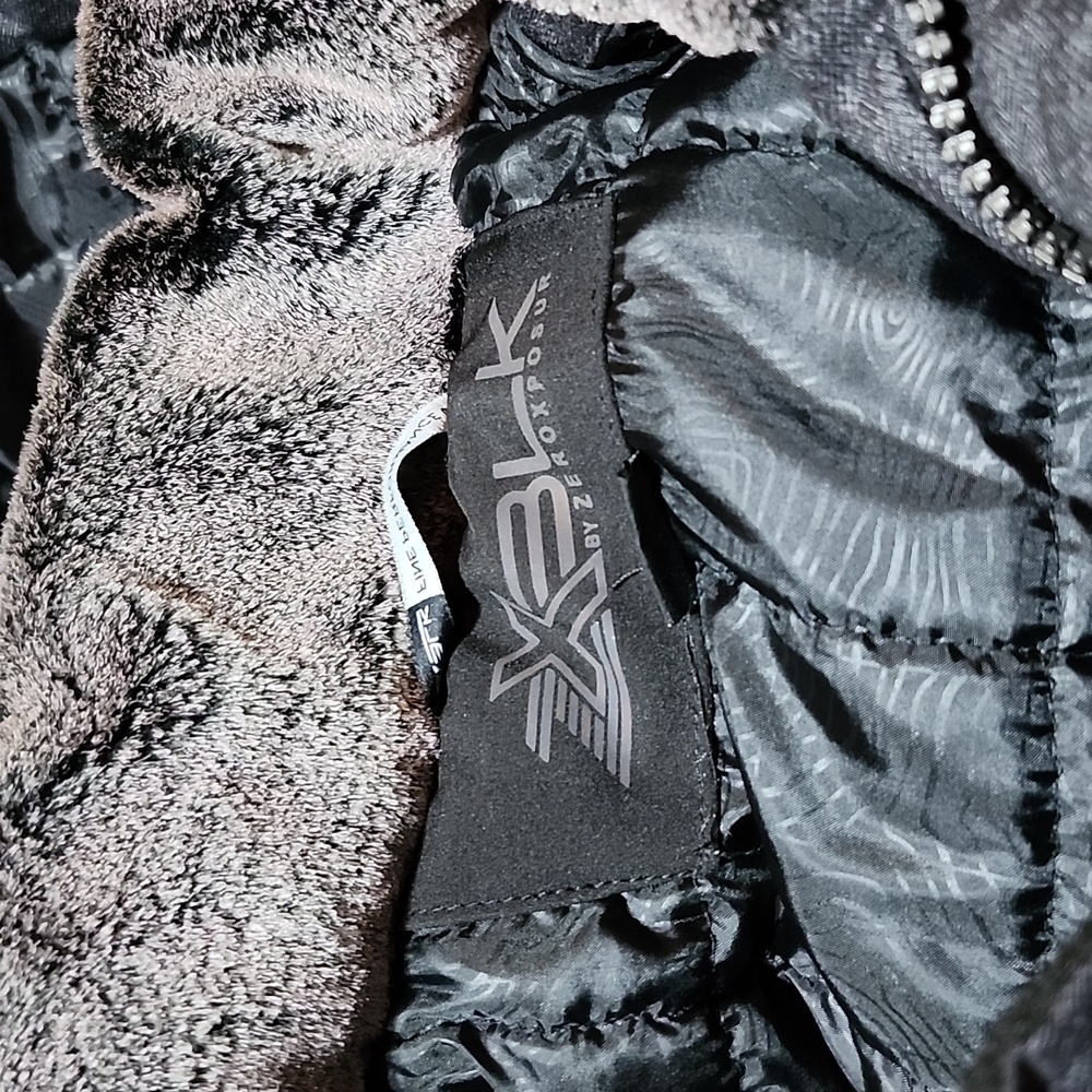 XBLK BY ZEROXPOSUR GRAY & BLACK INSULATED FAUX-FUR HOODIE JACKET COAT - Picture 2 of 16
